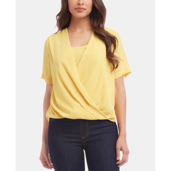 Karen Kane Faux Wrap Crepe Top - Picture 1 of 2